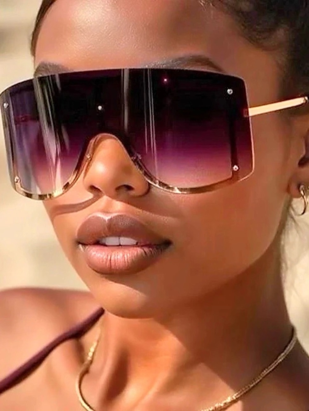 Oversized Shield Sunglasses in Black & Pink
